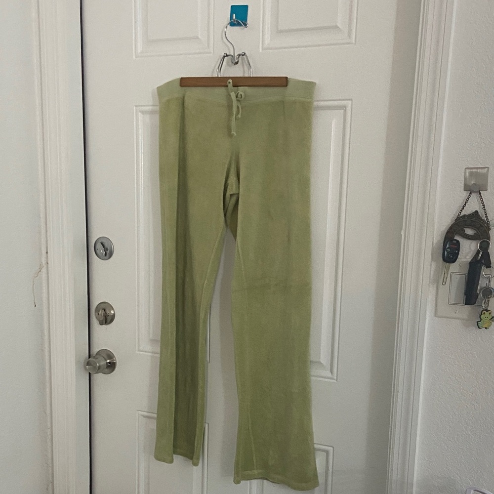 Juicy couture, light, olive green velour joggers